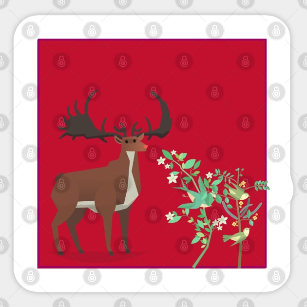 Curious deer with red background Sticker by Creastore